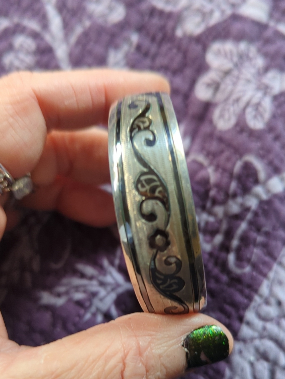 Intricate Silver Sterling Scroll Bangle Bracelet - Silver